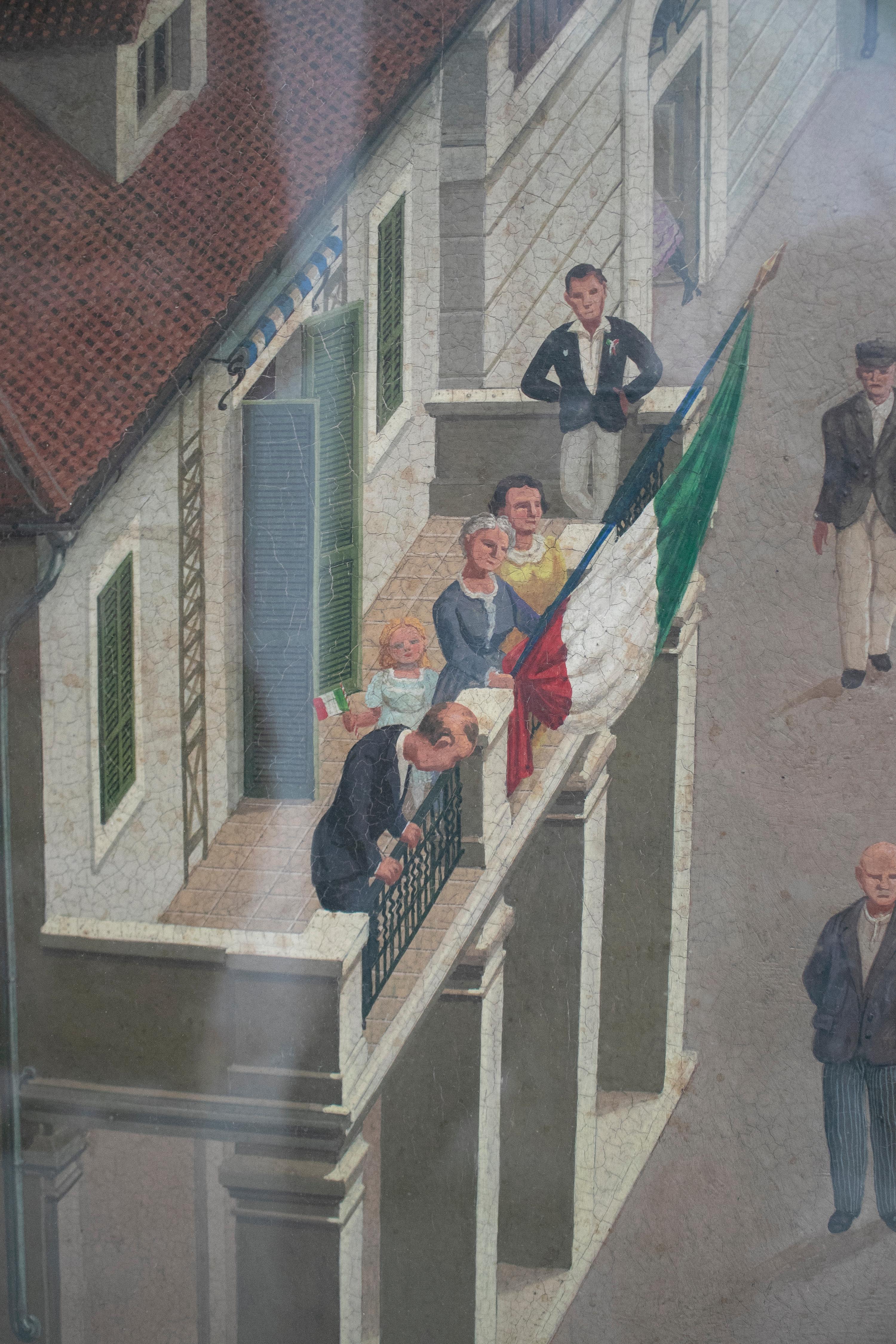 1940s Óleo Italiano sobre Madera Estilo Naif Firmado E. BO en venta 6