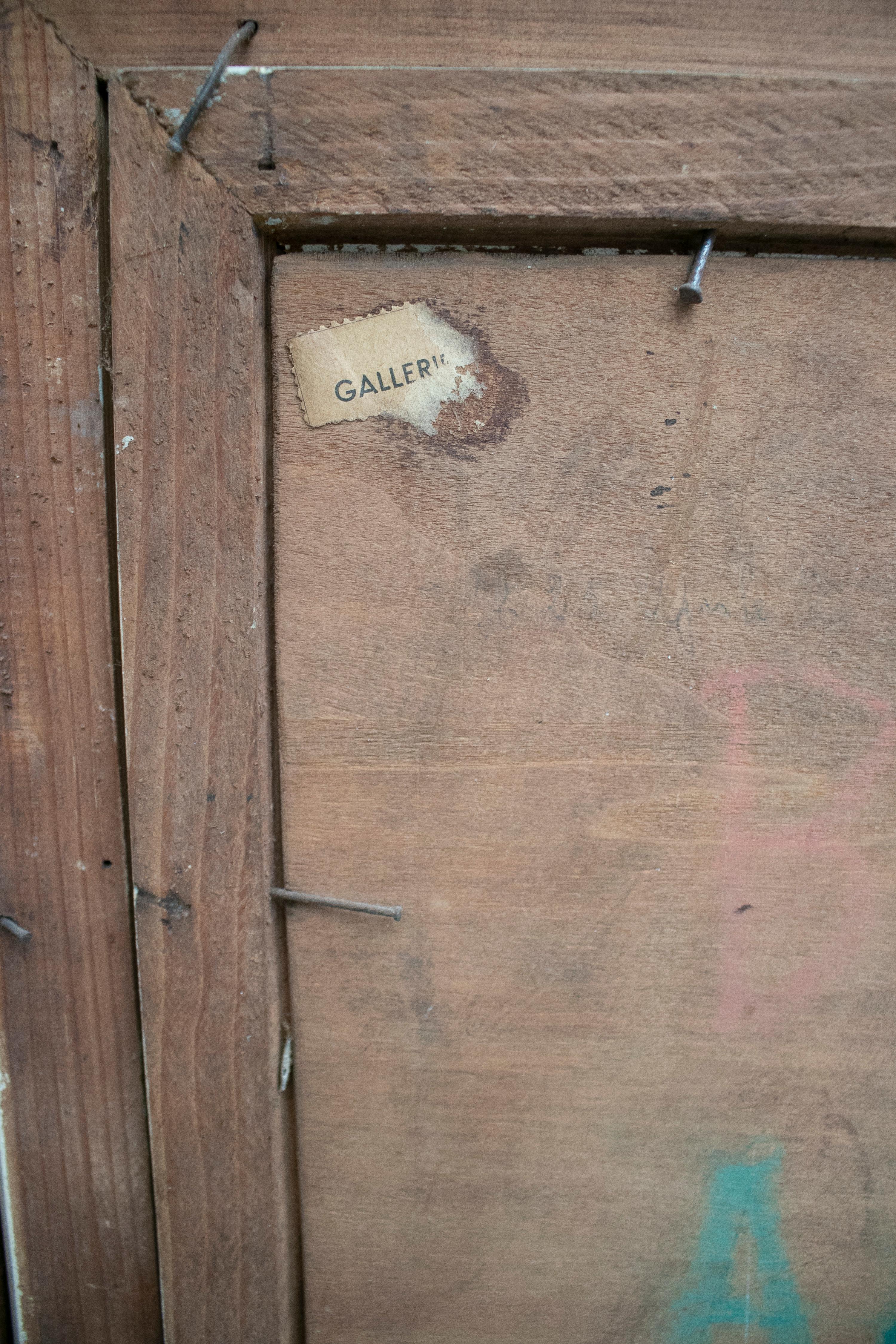 1940s Óleo Italiano sobre Madera Estilo Naif Firmado E. BO en venta 9