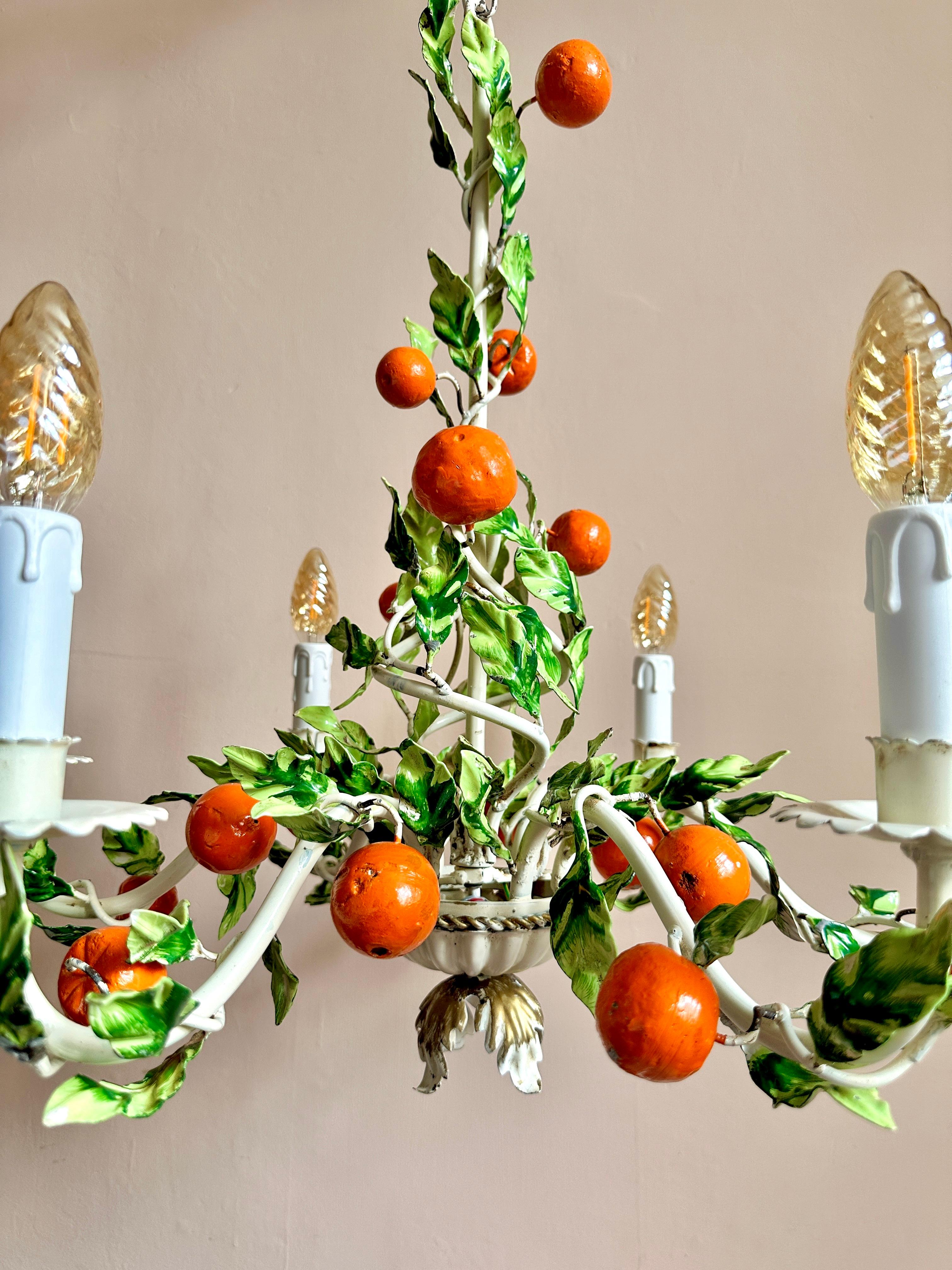 Tôle 1940s Italian Orange Toleware Tole Chandelier For Sale