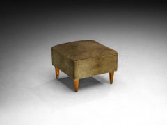 1940s Italian Ottoman in Olive Green Corduroy Velvet