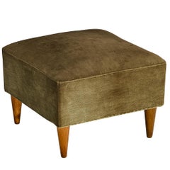 1940s Italian Ottoman in Olive Green Corduroy Velvet