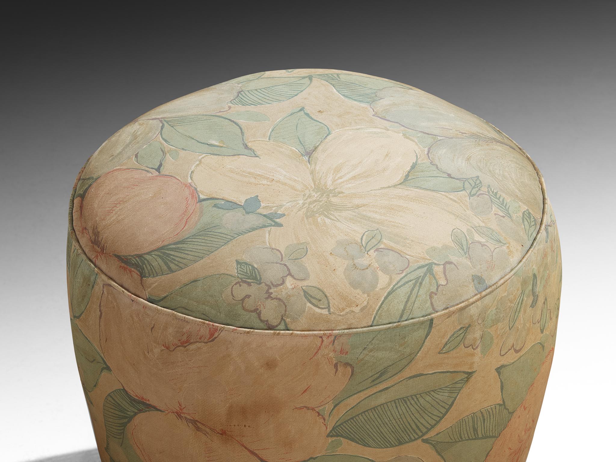 1940s Italian Ottoman or Stool in Floral Fabric and Blonde Wood For Sale 1