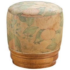 Otomana o taburete italiano de los años 40 en tela floral y madera rubia