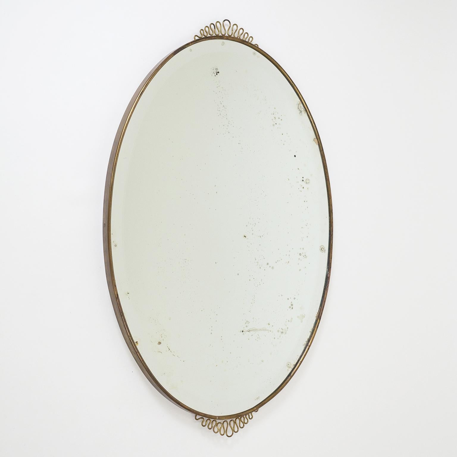 1940s Italian Oval Brass Mirror 3