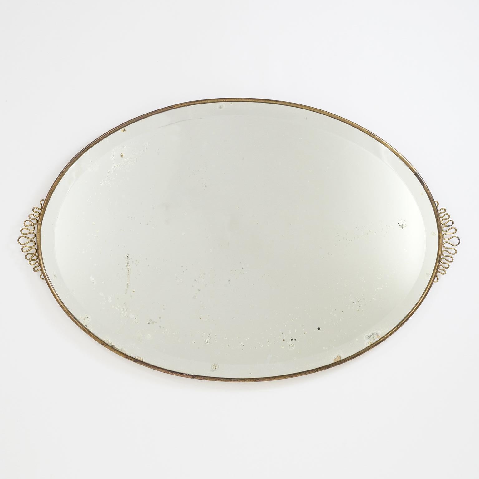 1940s Italian Oval Brass Mirror 4