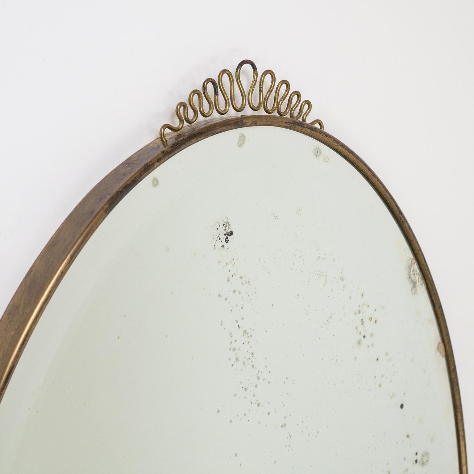 Mid-Century Modern 1940s Italian Oval Brass Mirror