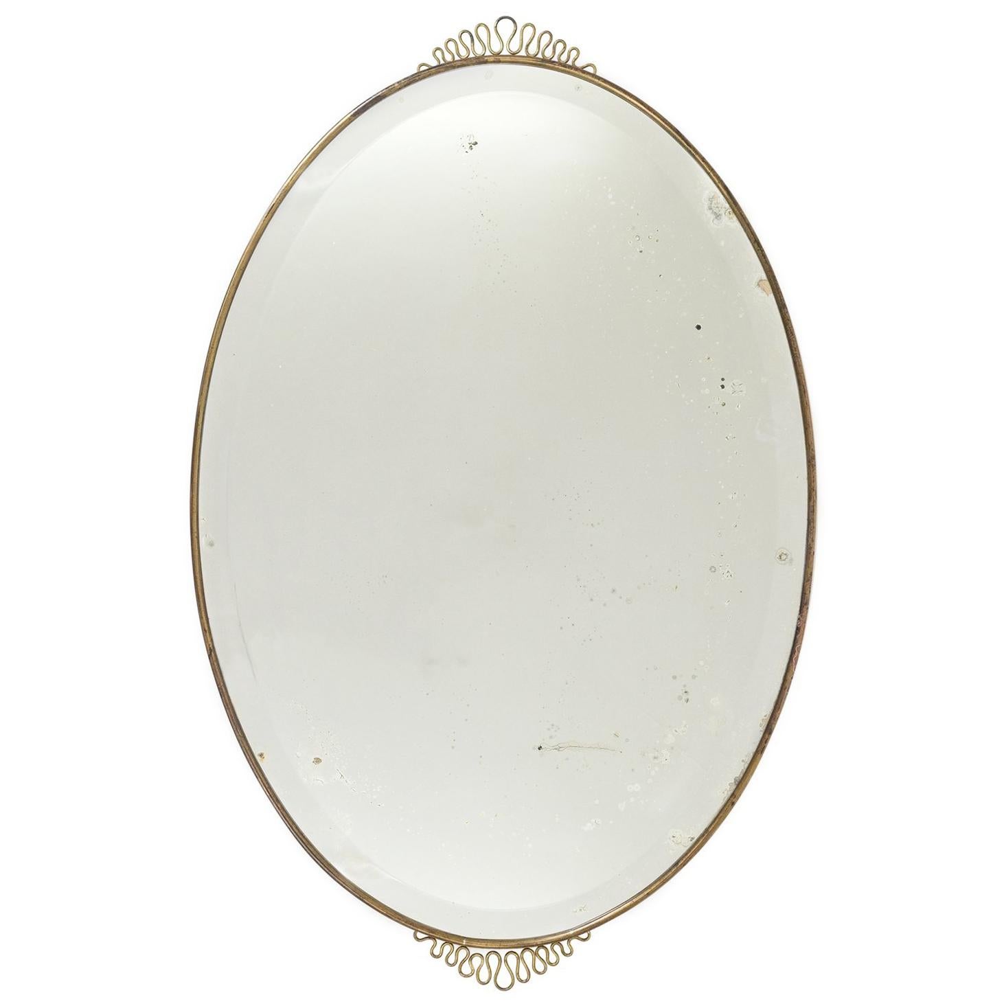 1940s Italian Oval Brass Mirror