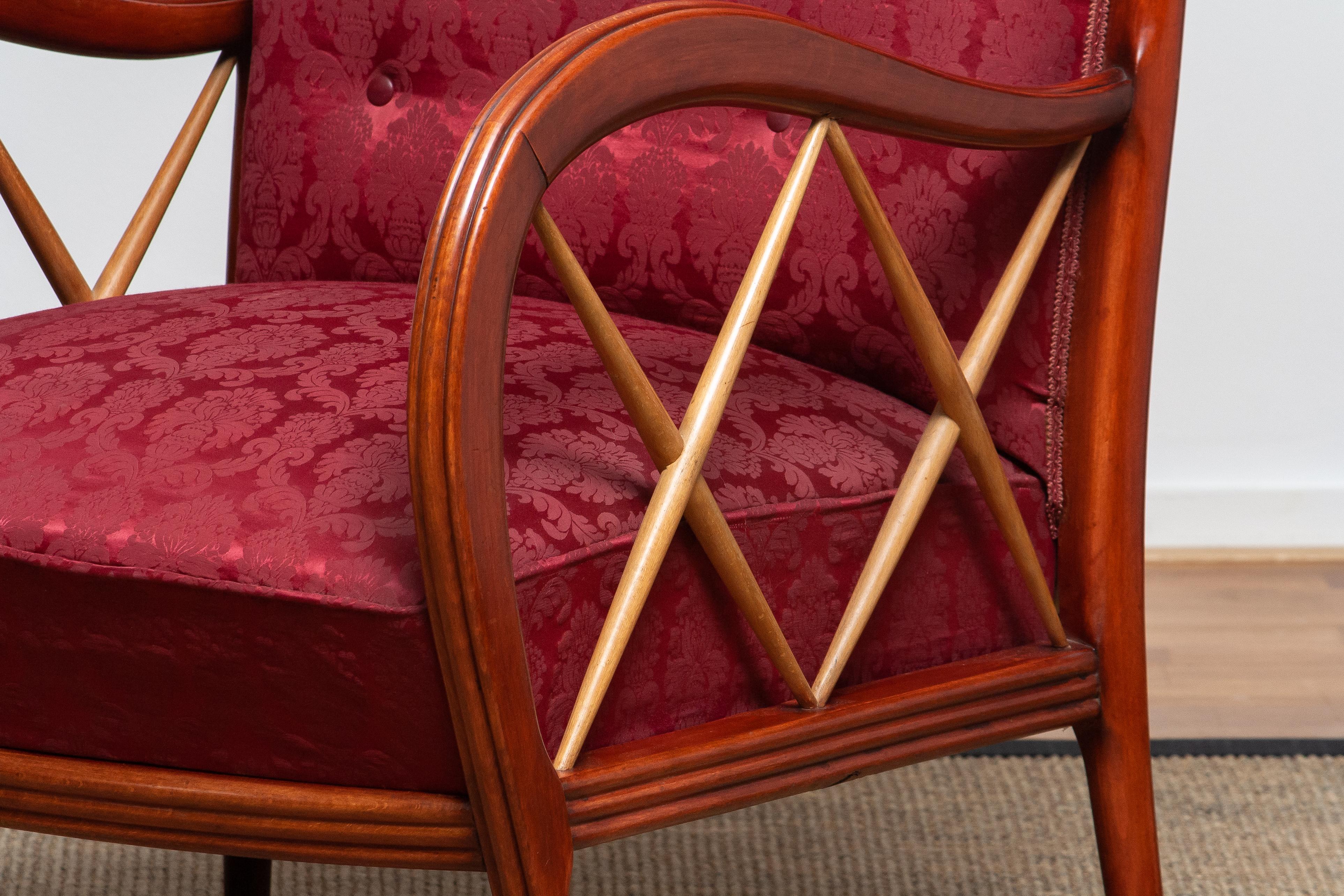 Fabric 1940s Italian Pair of Paolo Buffa Lounge Chairs in Mahogany and Beech