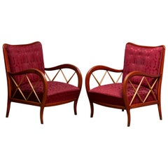 1940s Italian Pair of Paolo Buffa Lounge Chairs in Mahogany and Beech