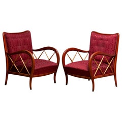 1940s Italian Pair of Paolo Buffa Lounge Chairs in Mahogany and Beech