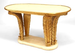 Italian Mid-Century Parchment and Giltwood Feather Design Coffee Table