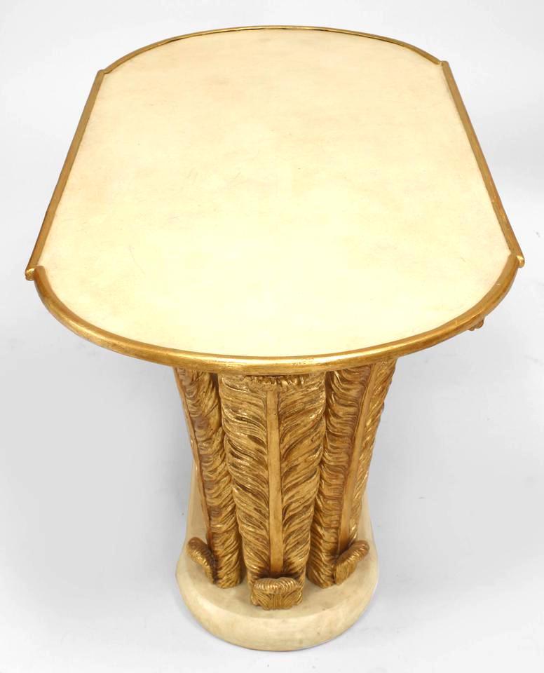 Italian Mid-Century Parchment and Giltwood Feather Design Coffee Table In Good Condition For Sale In New York, NY