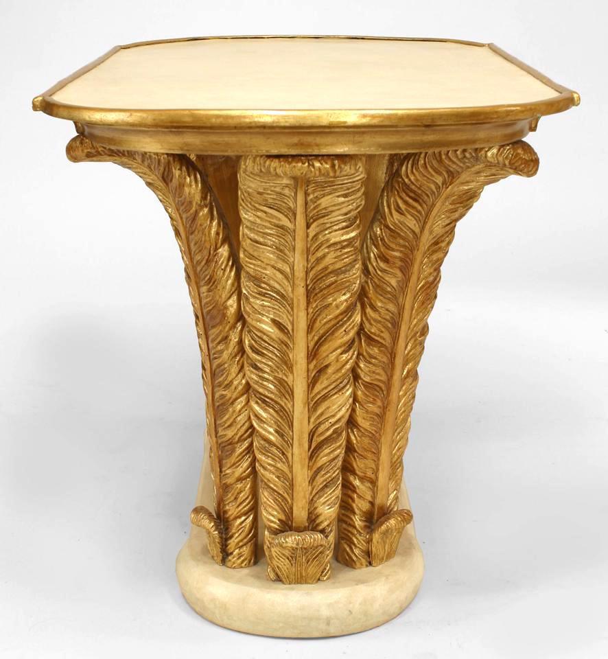 Mid-20th Century Italian Mid-Century Parchment and Giltwood Feather Design Coffee Table For Sale