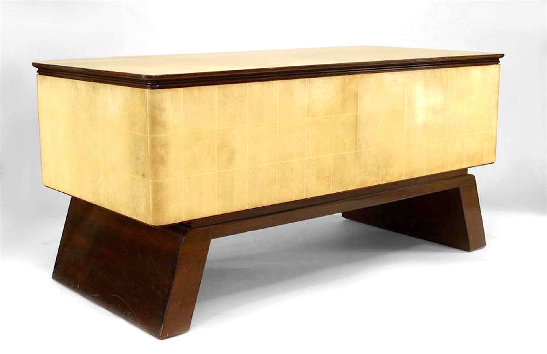 Italian Paolo Buffa Parchment Veneer Mahogany Desk For Sale 4