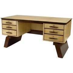 Italian Paolo Buffa Parchment Veneer Mahogany Desk