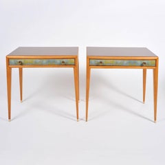 1940s Italian Pear Wood with Amber Glass & Brass Nightstands by Osvaldo Borsani