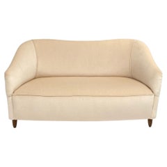 1940s Italian Ponti Style Love Seat Newly Upholstered in Mohair Velvet