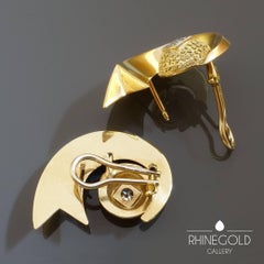 1940s Italian Retro Diamond Granulated Gold Clip Post Earrings