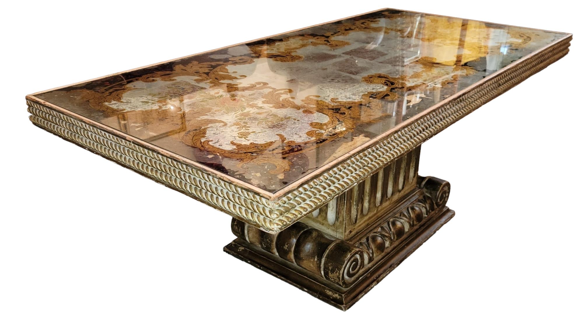 1940s Italian reverse painted glass gilt wood coffe table. measures approx - 23d x 47w x 18h