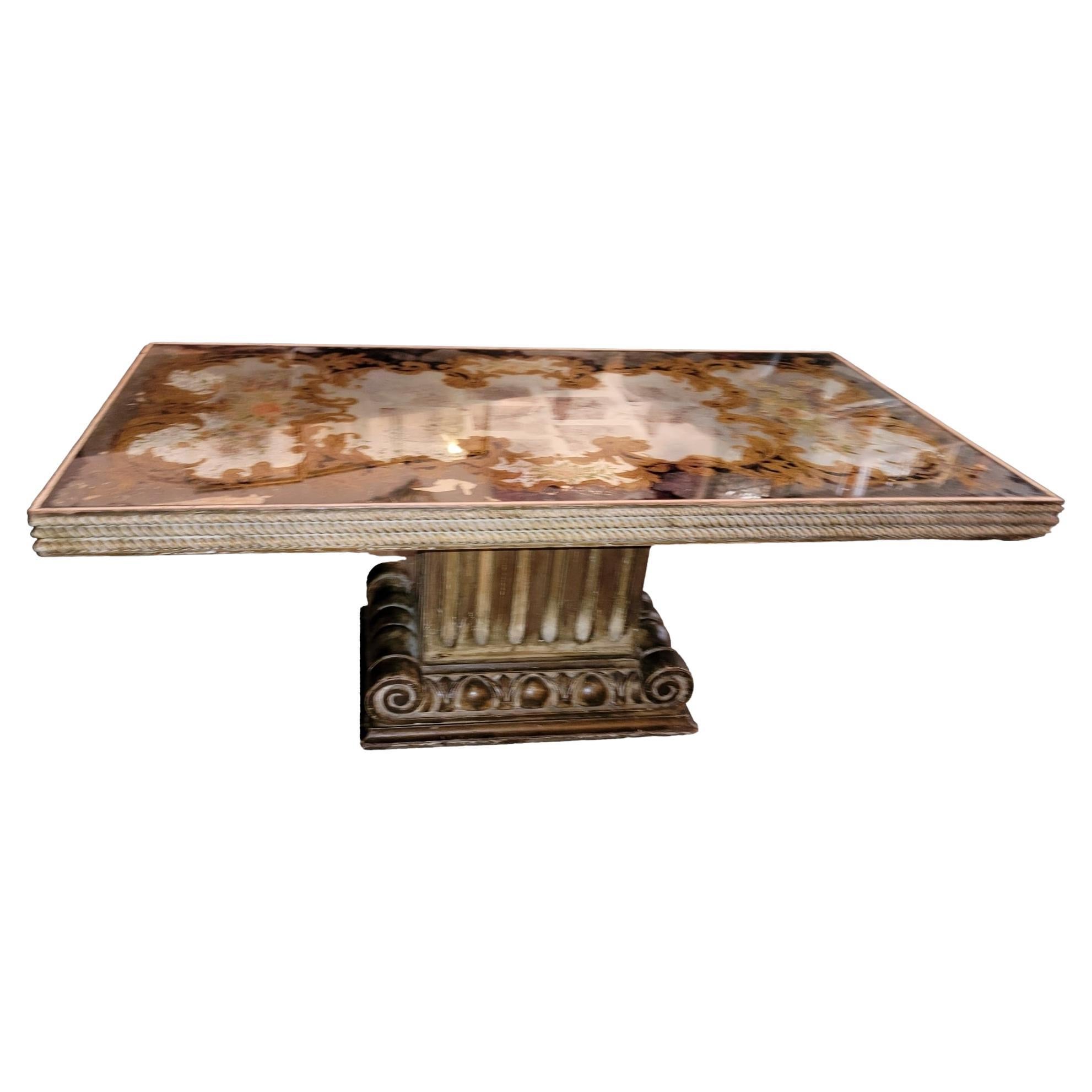 1940s Italian Reverse Painted Glass Gilt Wood Coffee Table For Sale