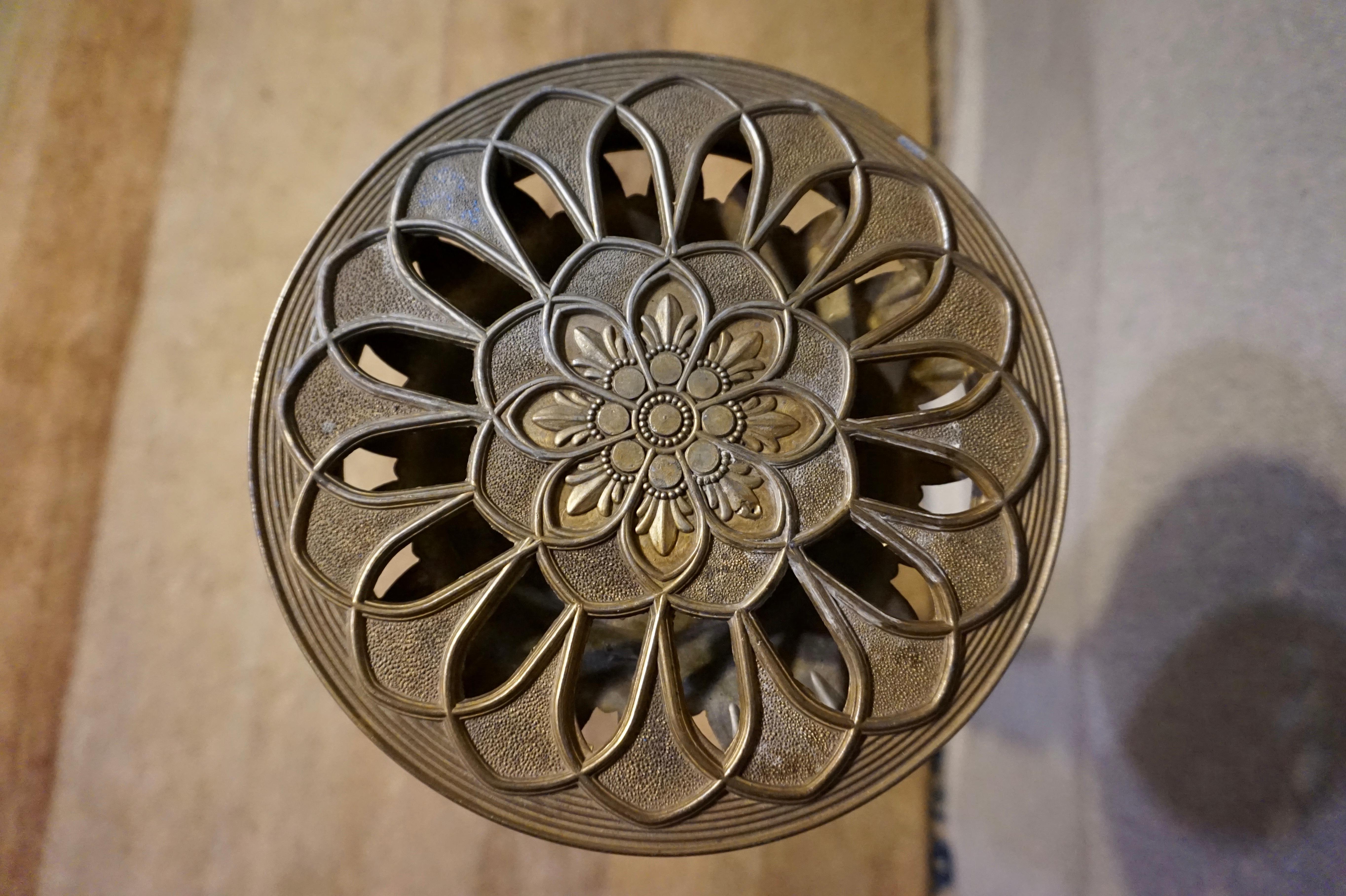 Mid-20th Century 1940s Italian Revivalist Oak & Brass Plant Stand with Barley Twist Pattern