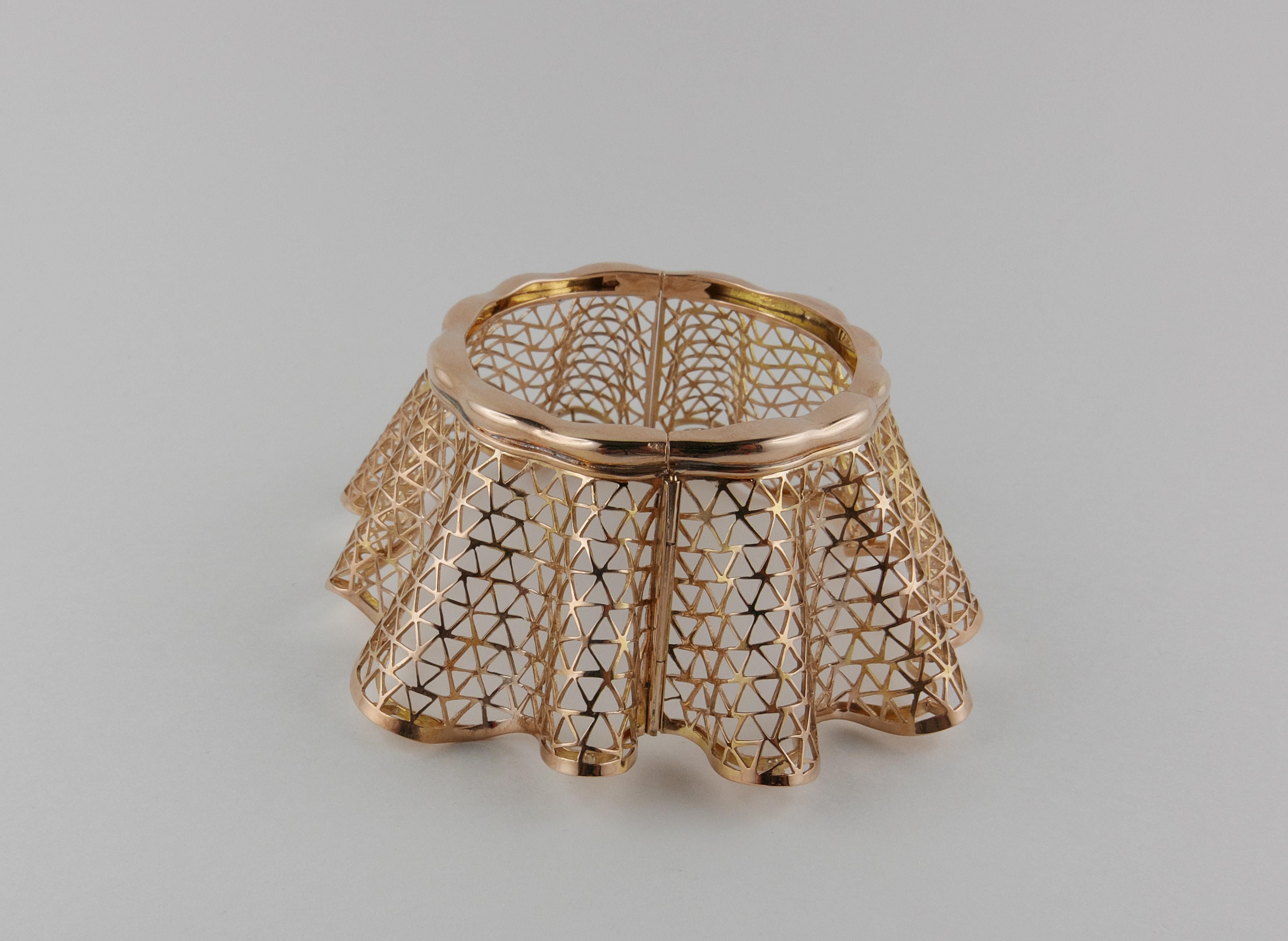 Retro 1940s Italian Rose Gold Lacework Bracelet For Sale