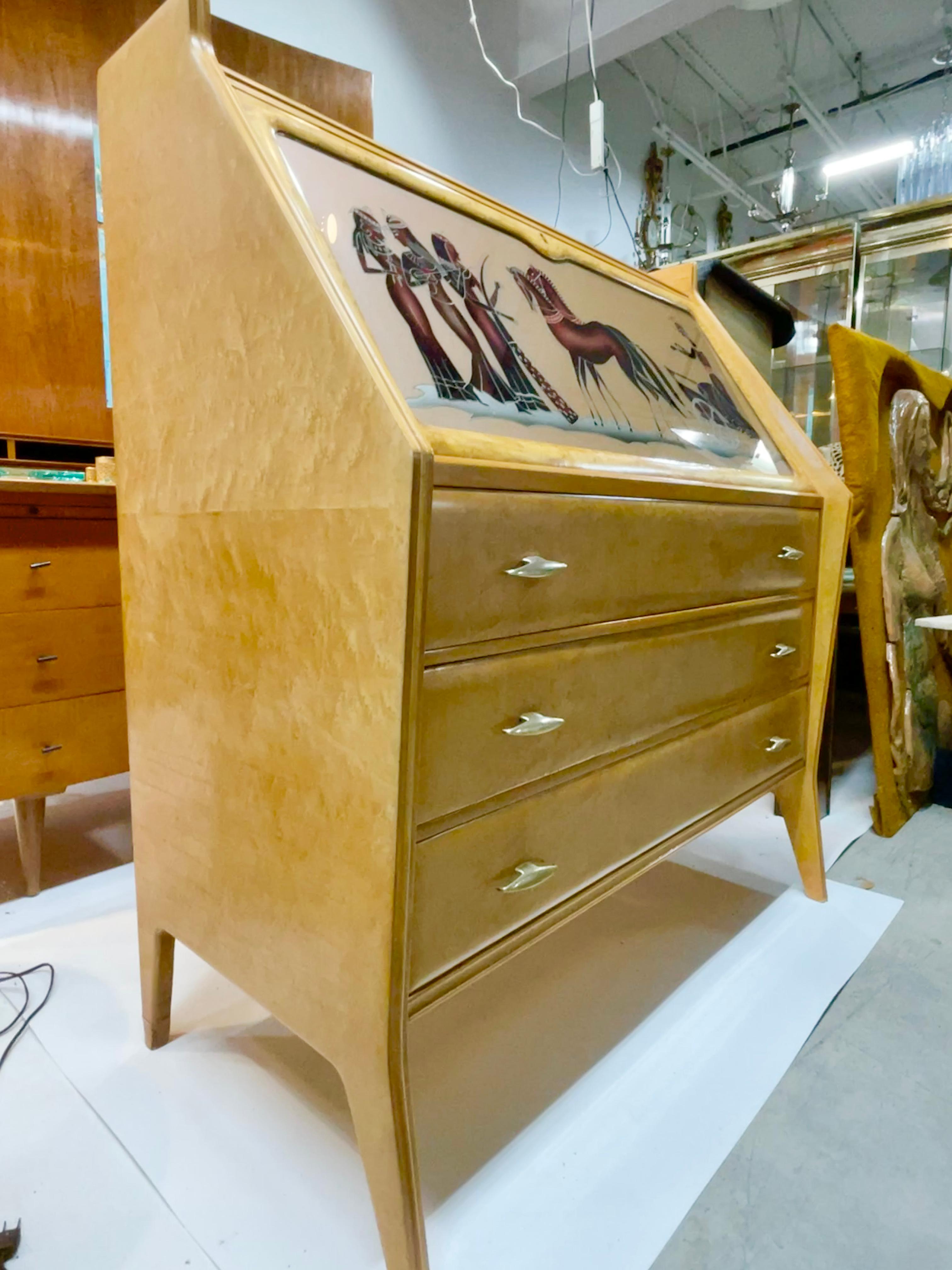 1940's Italian Secretaire with Reverse Painted Glass For Sale 3