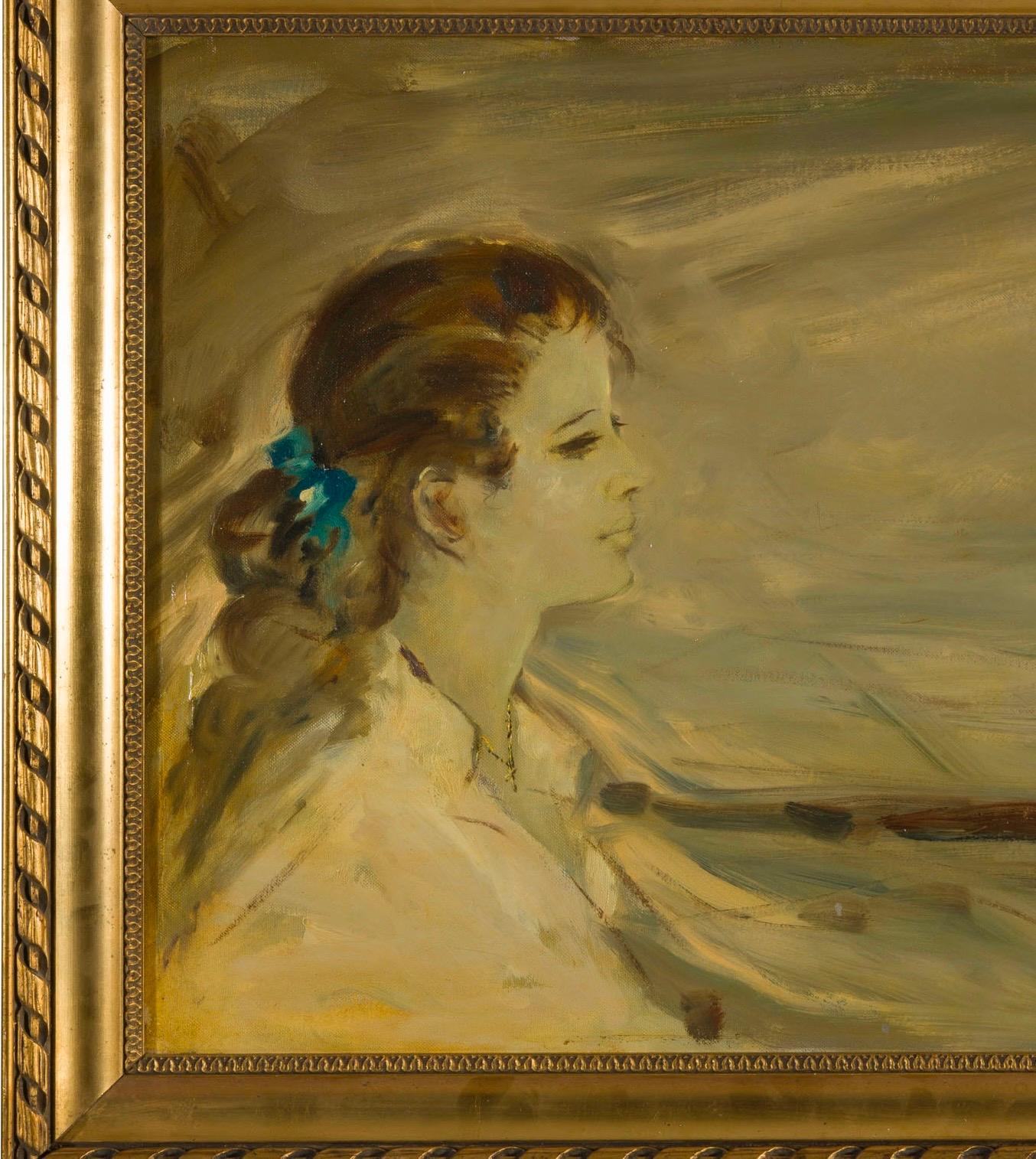 Bedeutendes, wunderschönes Gemälde, signiert von dem berühmten italienischen Künstler Orazio Amato
Porträt einer jungen Frau mit Landschaft, Öl auf Leinwand, signiert 

Dieses Kunstwerk, das noch nie auf dem Markt war, stammt aus einer bedeutenden
