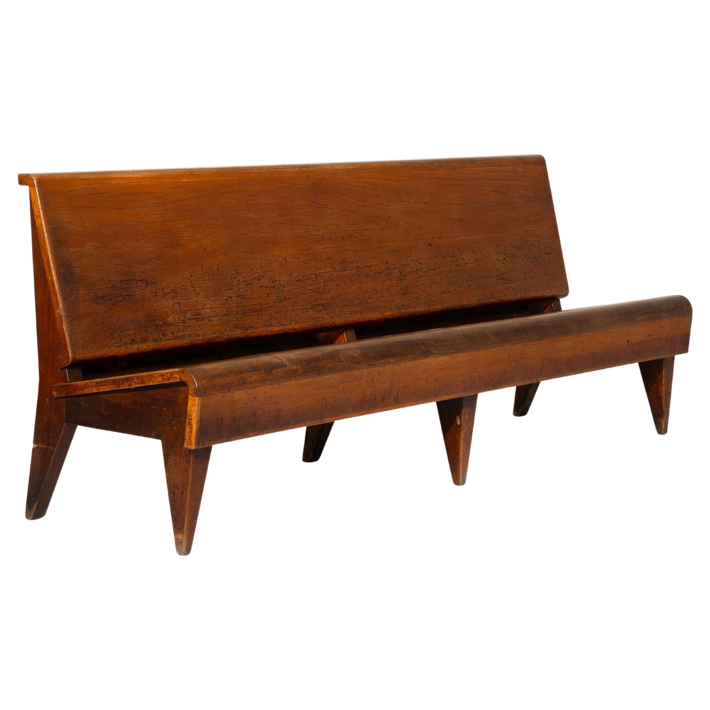 1940s Italian Solid Wood Mid-Century Bench