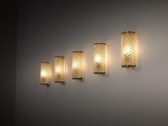 Apliques de pared italianos de los años 40, de cristal en espiral con detalles de latón