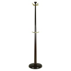 1940s Italian Style Walnut Coat Tree with Brass Hooks