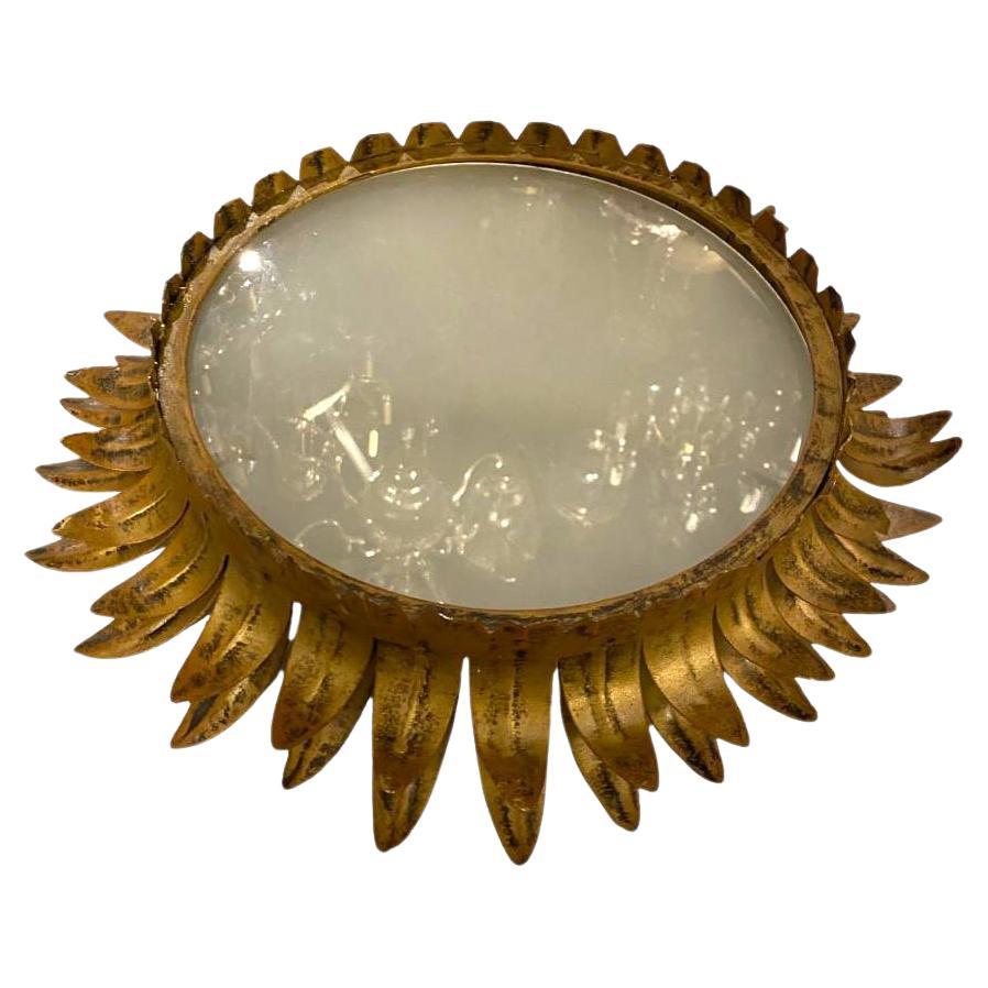 1940s Italian Sunburst Gilt Metal Light Fixture