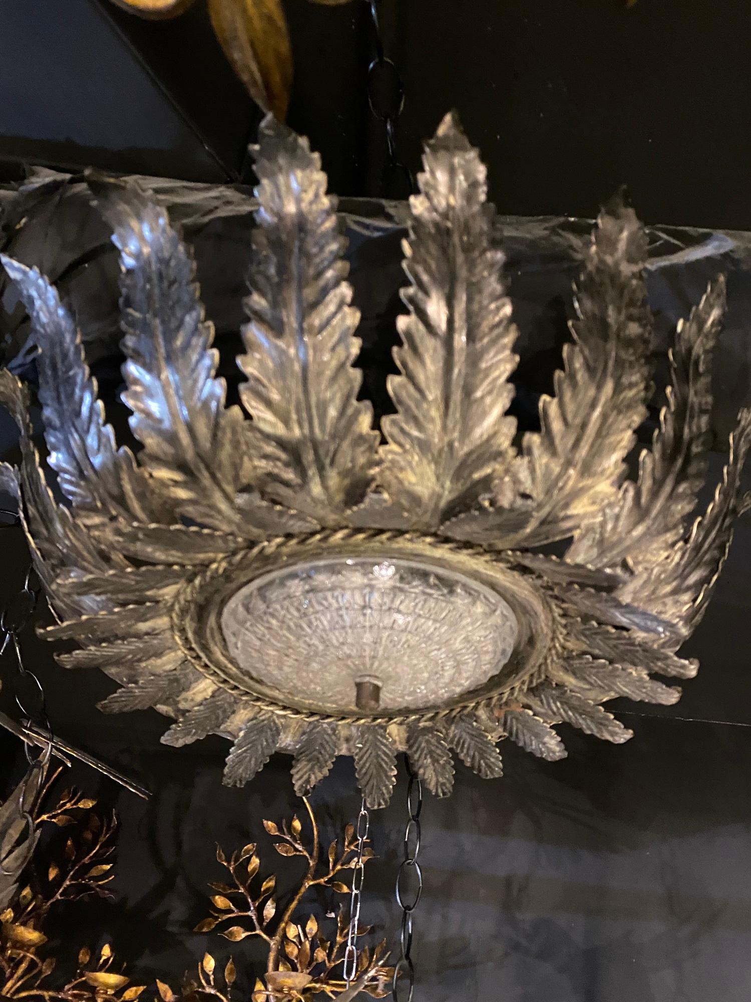 Other 1940’s Italian Sunburst Light Fixture with Silver Finish For Sale