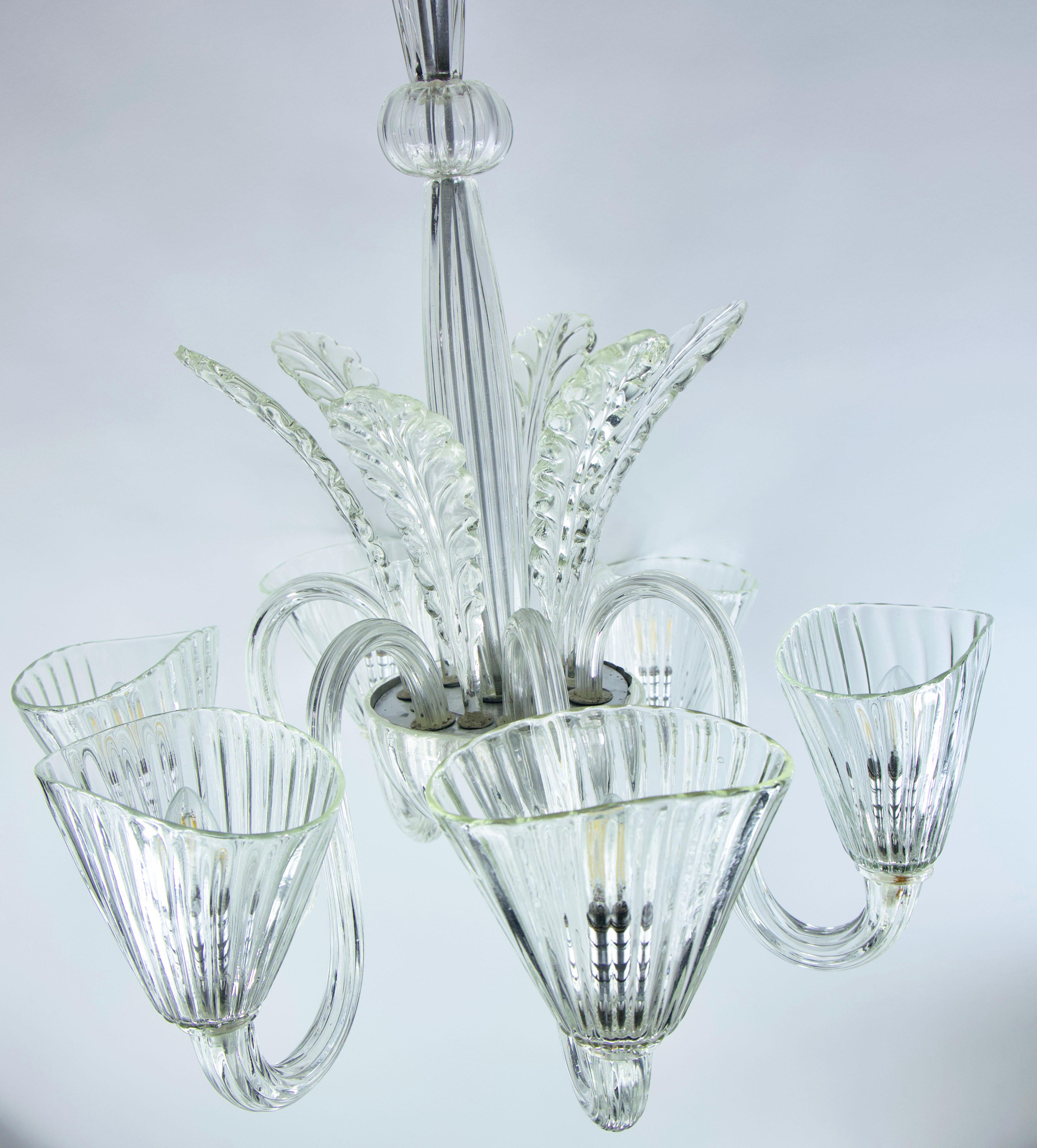 Art Deco 1940s Italian Venetian Murano Glass Chandelier For Sale