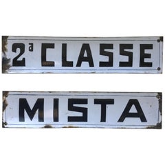 1940s Italian Vintage Set of Enamel Metal Signs "Second Class" and "Mixed Class"