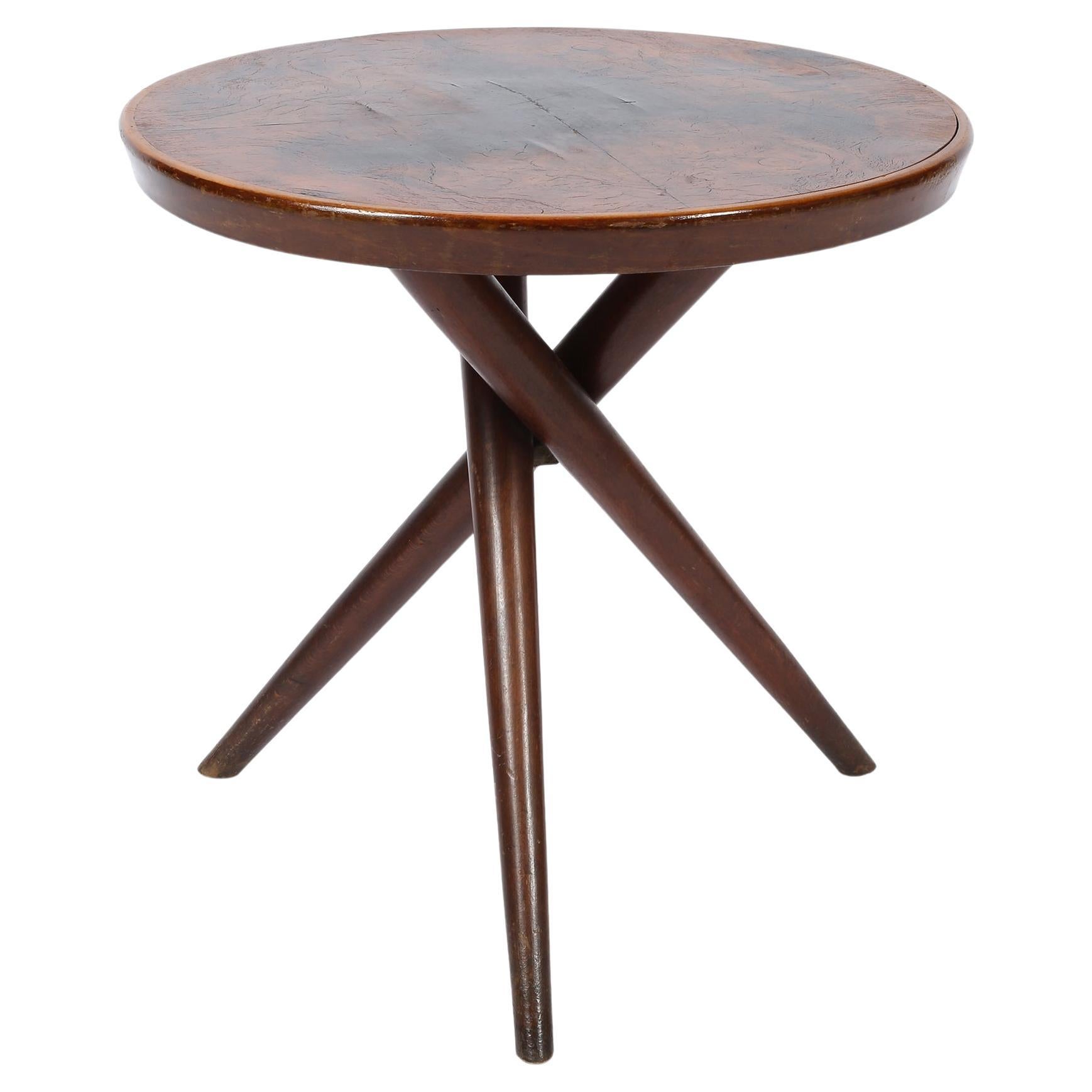 1940s Italian Walnut Circular Tripod Side Table