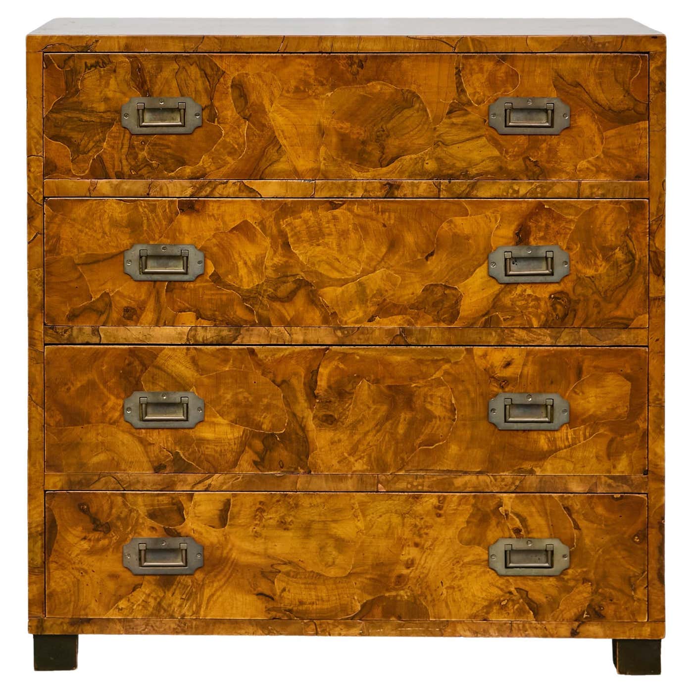 1940s Italian Walnut Commode with Elaborate Grain Patterns and Brass ...
