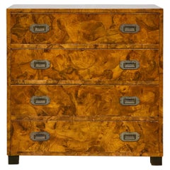 1940s Italian Walnut Commode with Elaborate Grain Patterns and Brass Hardware