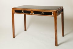 1940s Italian Walnut, Opaline Glass & Brass Desk