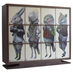 1940s Italian Wardrobe with Sliding Hand-Painted Panels, Collectible Furniture