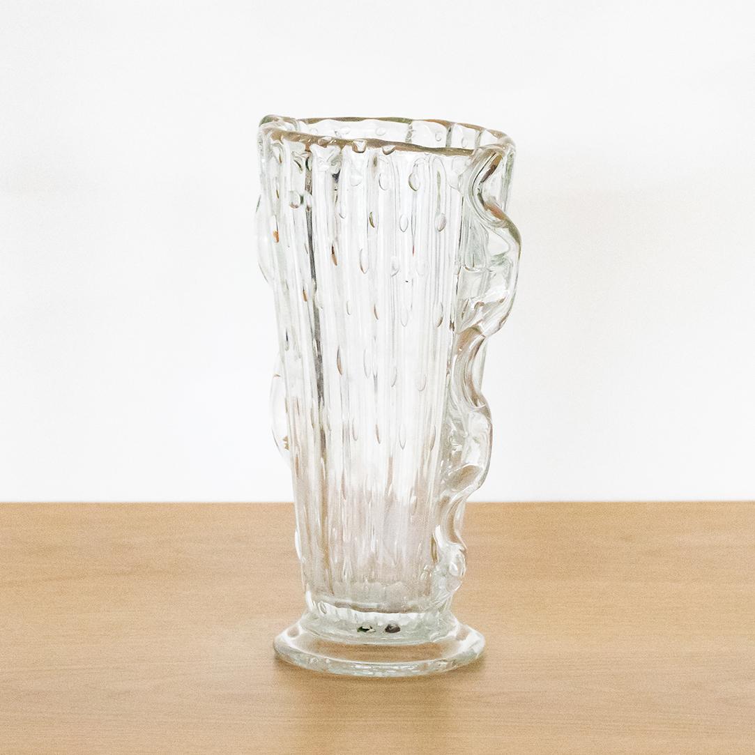 1940's Italian Wavy Glass Vase In Good Condition In Los Angeles, CA