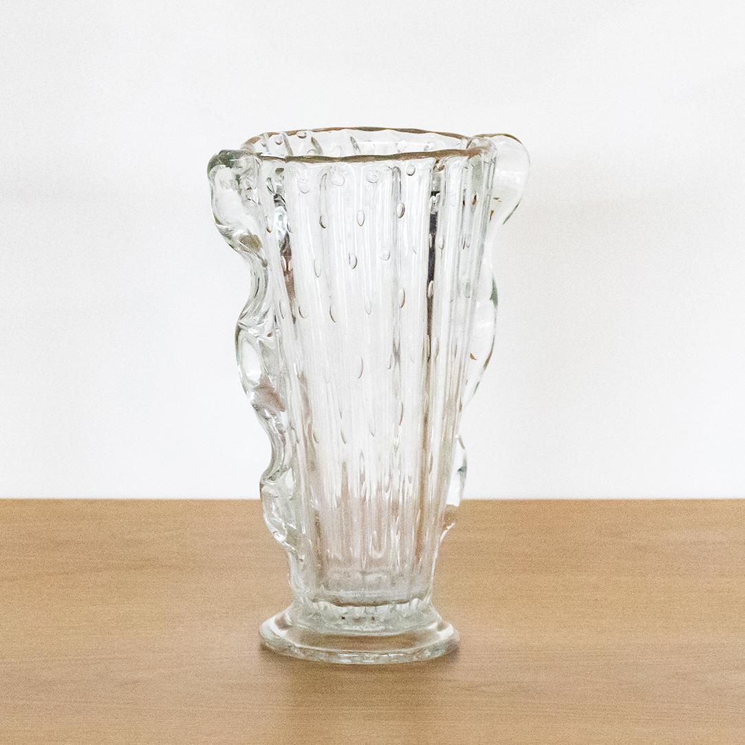 Blown Glass 1940's Italian Wavy Glass Vase