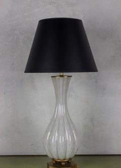 1940s Italian White Murano Glass Lamp with Gold Inclusions and Brass Base