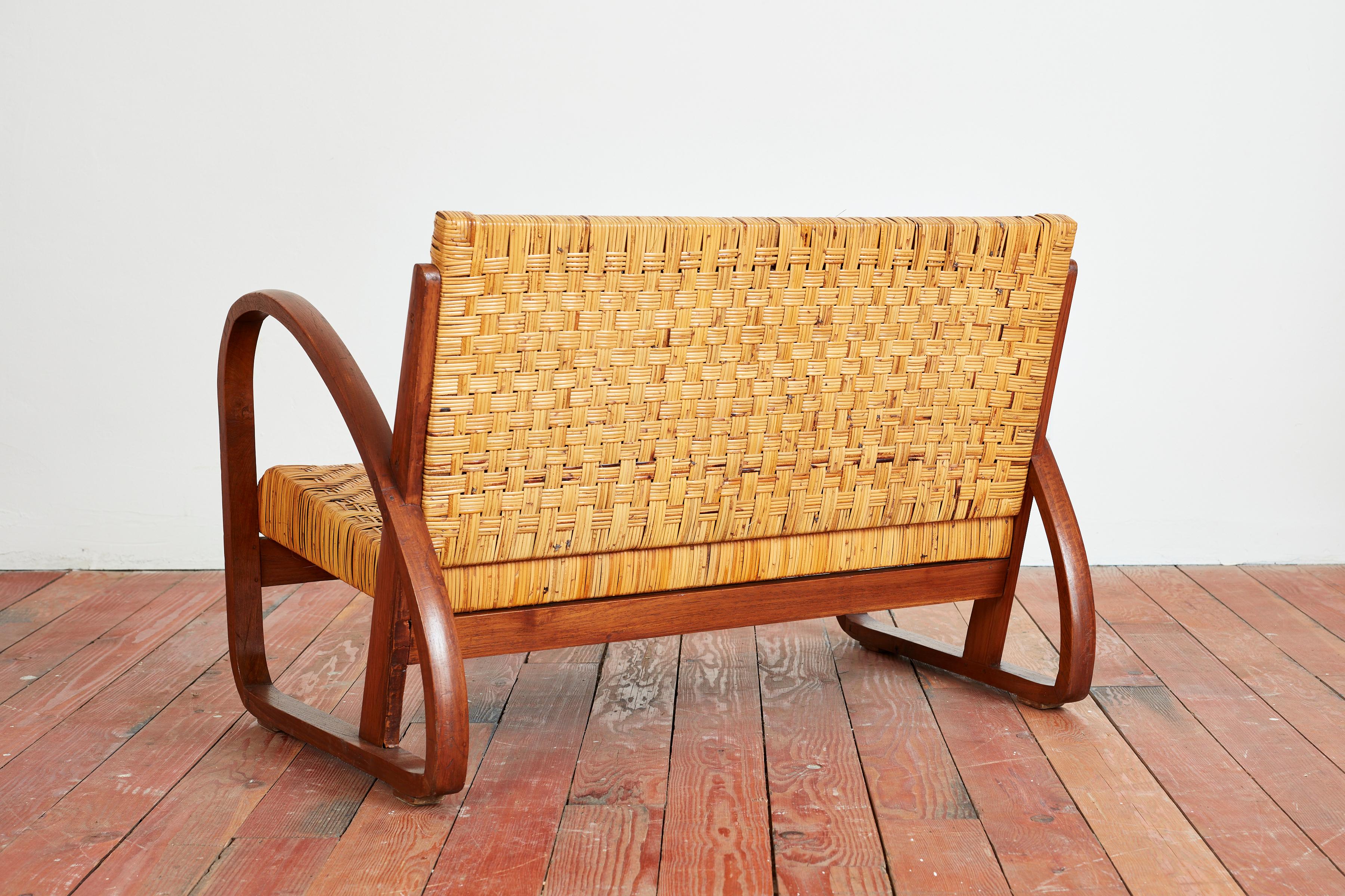 Mid-20th Century 1940s Italian Wicker Settee