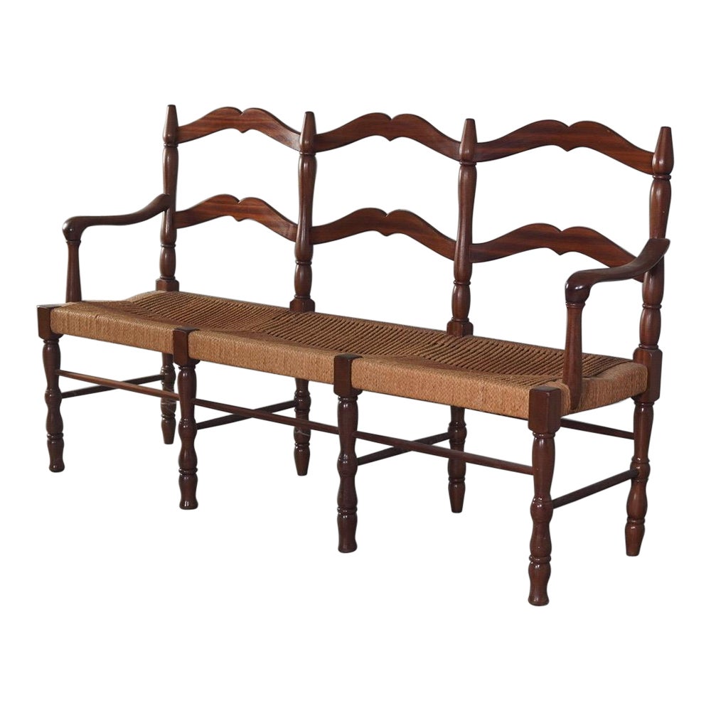 1940s italian woven wood settee by Maurizio Tempestini For Sale