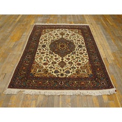 1940s Ivory Floral Animals 4Star Antique Tabriz Northwestern Knotted Silk Rug