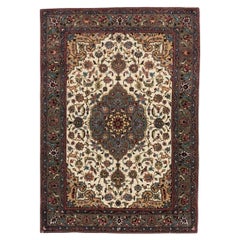 1940s Ivory Floral Animals 4Star Antique Tabriz Northwestern Knotted Silk Rug