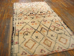 1940 Ivory & Multicolor Geometric Moroccan Berber Shag Rug 5'6" x 9'10" Carpet