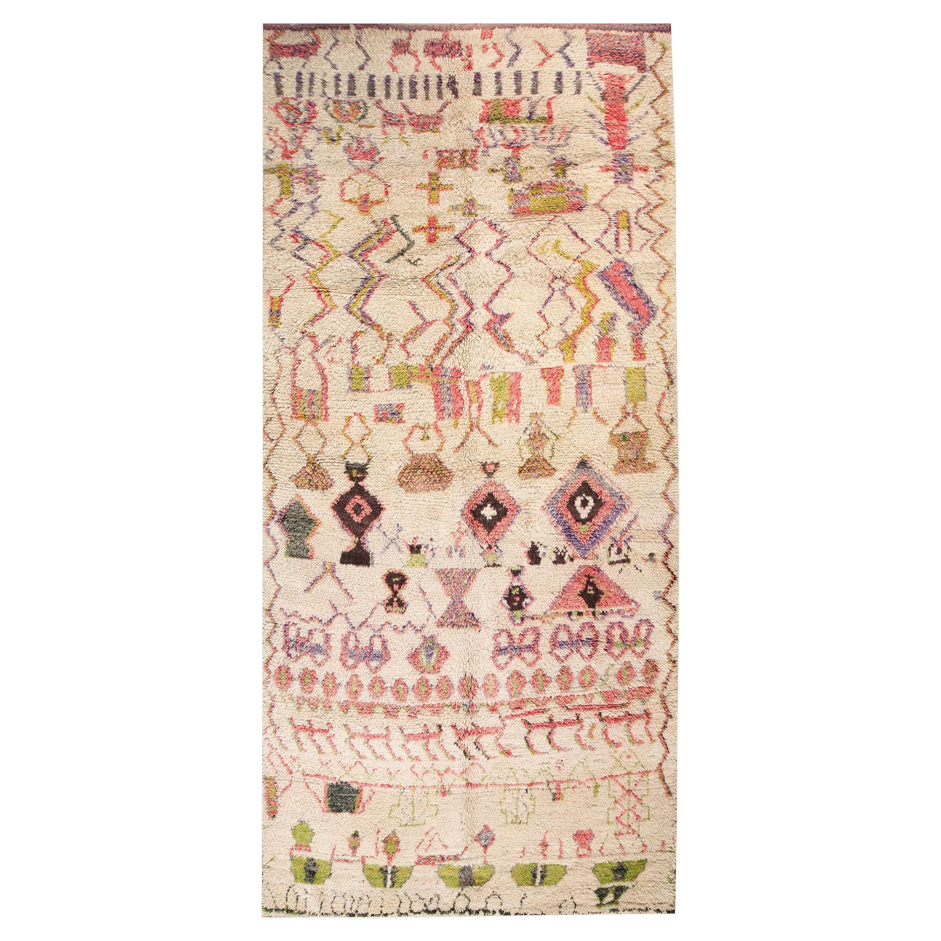 1940er Elfenbein Multicolor geometrische Stammes-Vintage marokkanische Shag Teppich 6x12
9" Teppich