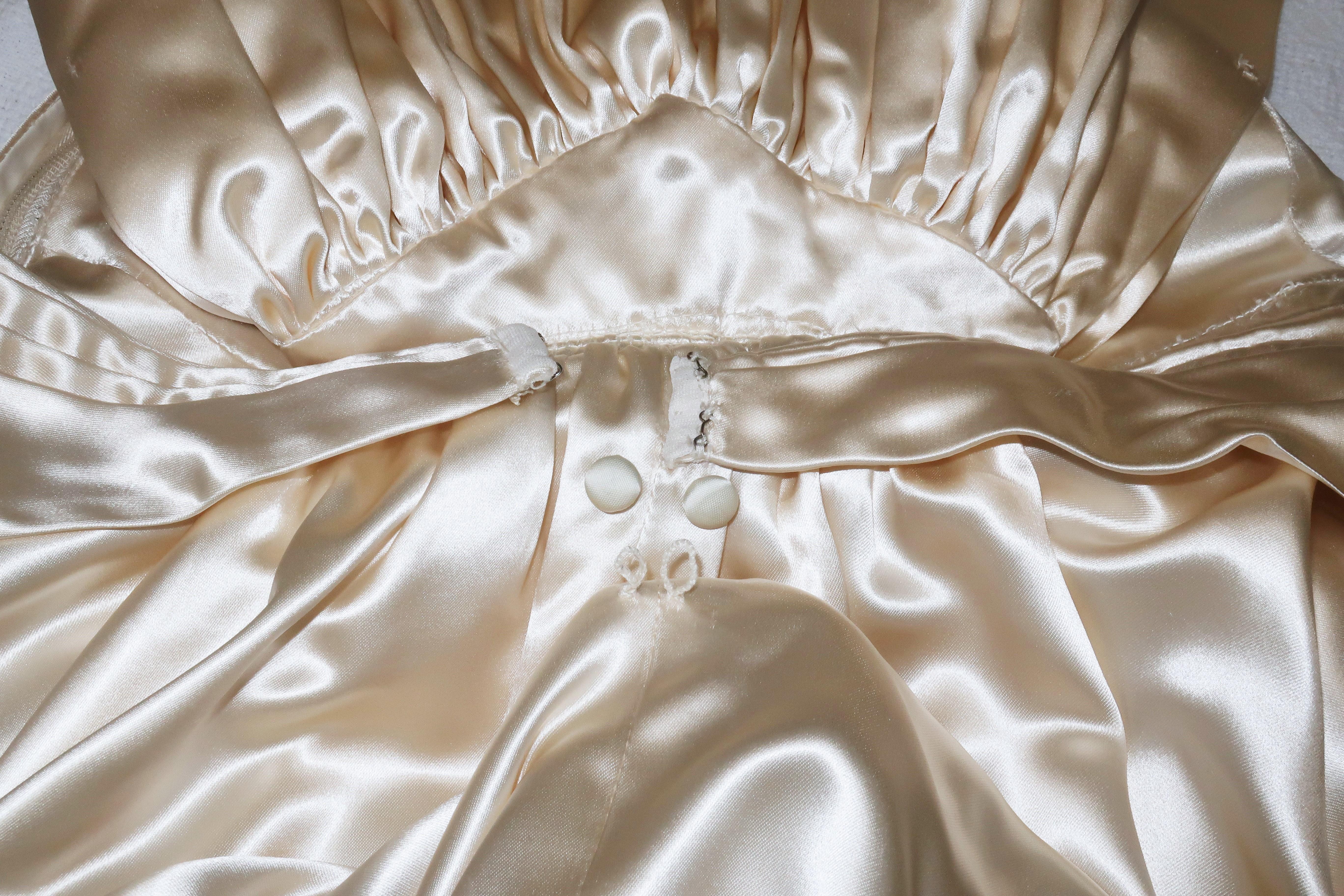 1940's Ivory Satin Draped Wedding Dress With Bustle & Train 6